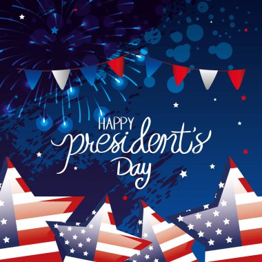 happy presidents day with stars and garlands hanging