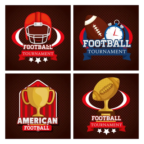 Set Poster des American Football mit Dekoration — Stockvektor