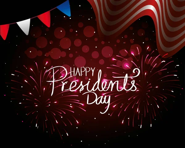 Felice giornata dei presidenti con bandiera USA e fuochi d'artificio — Vettoriale Stock