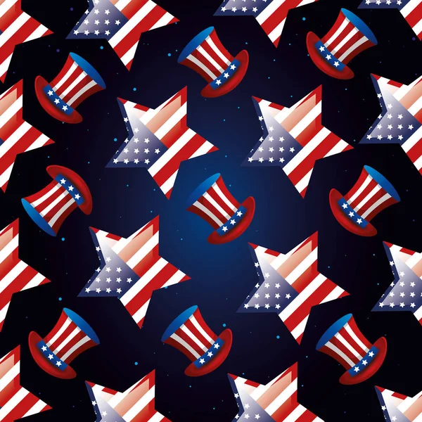 Backdrop of top hats and stars for happy presidents day — Stock vektor