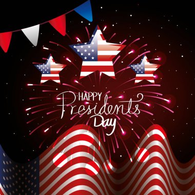 happy presidents day with flag and stars
