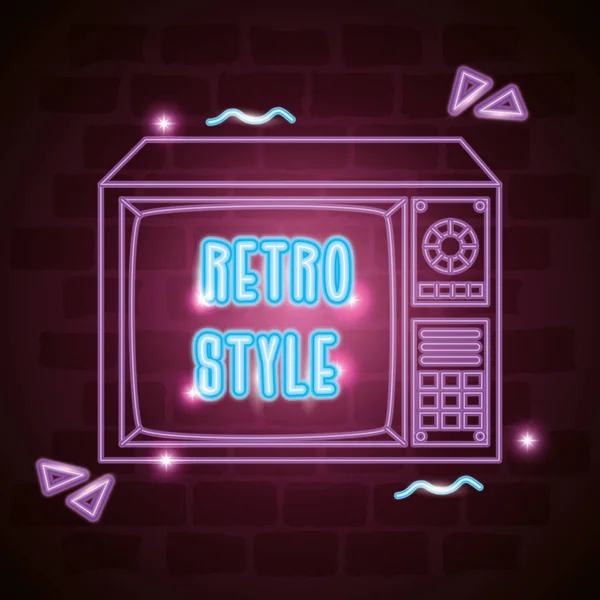 Tv nineties retro style neon light — Stock Vector