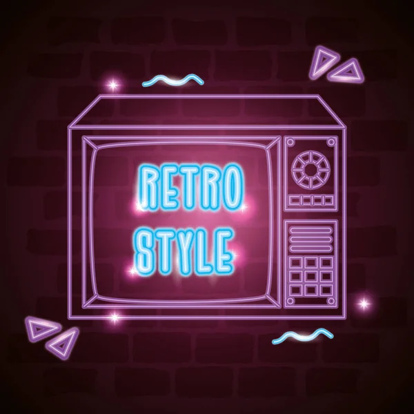 Tv nineties retro style neon light — 스톡 벡터