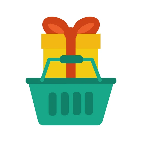 Shopping basket market with gift — 图库矢量图片