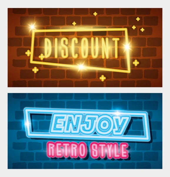 Set labels retro style of neon light — Stock Vector