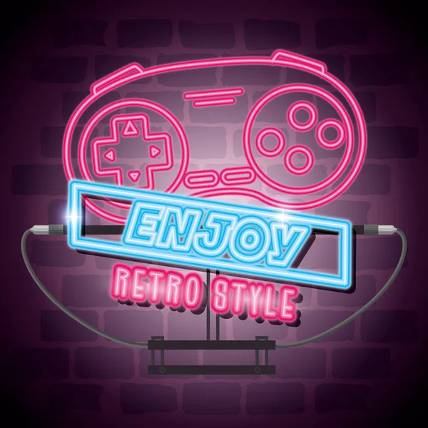 Label control game nineties retro style neon light — Stock vektor