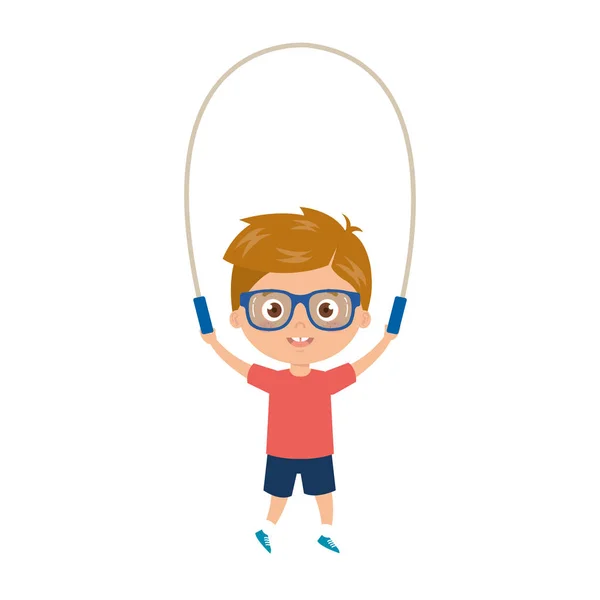 Cute little boy with jump rope — 스톡 벡터