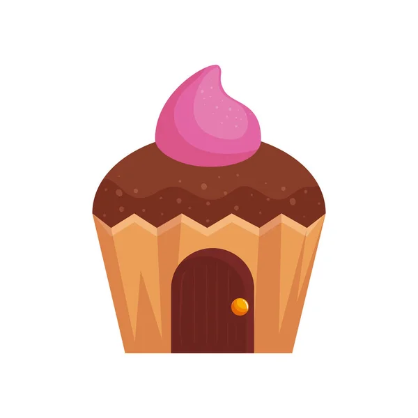 Casa de cupcake delicioso ícone isolado — Vetor de Stock