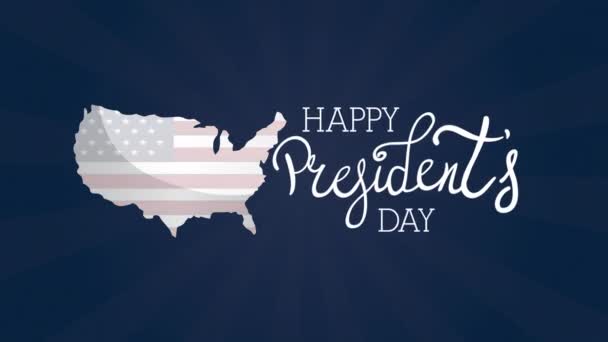 Presidentes día letras con bandera de EE.UU. en el mapa — Vídeo de stock