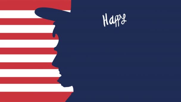 Prezidentský den písmo s vlajkou USA a lincoln silueta — Stock video
