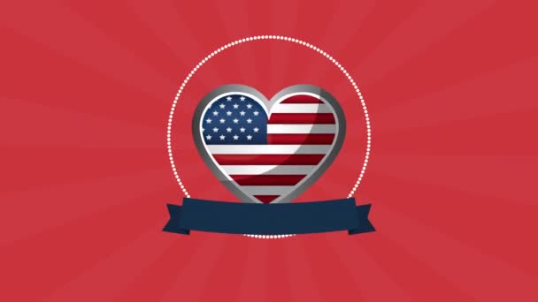 Heart with united states of america flag — Stock Video