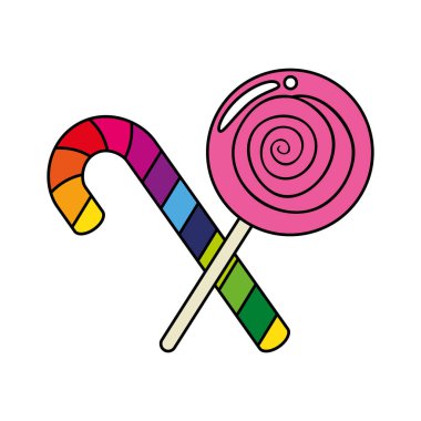 sweet lollipop with candy in cane isolated icon
