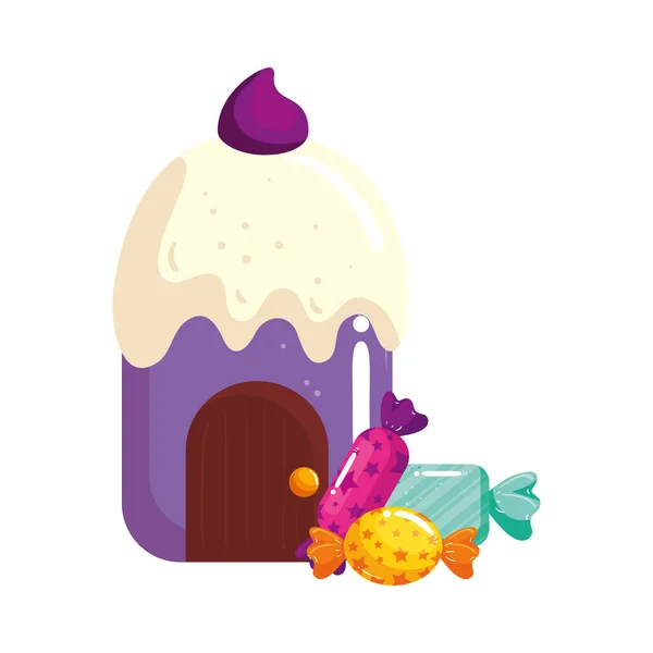 Cupcake house delicious with candies isolated icon — 스톡 벡터