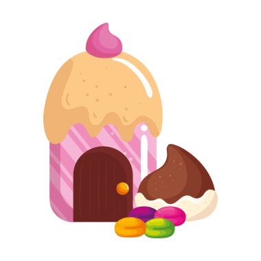 cupcake house with chip chocolate and candies