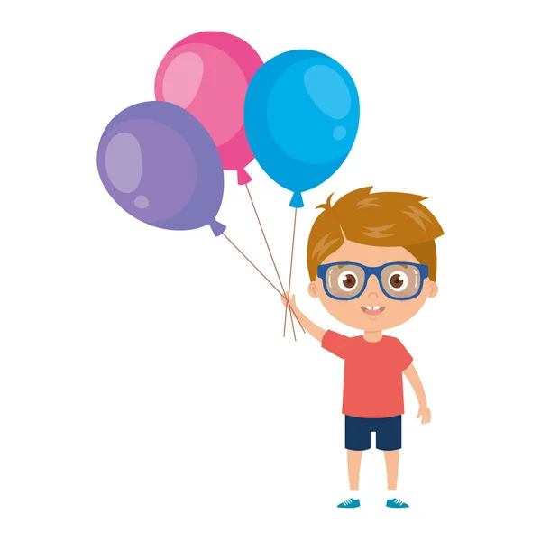 Mignon petit garçon avec ballons hélium — Image vectorielle
