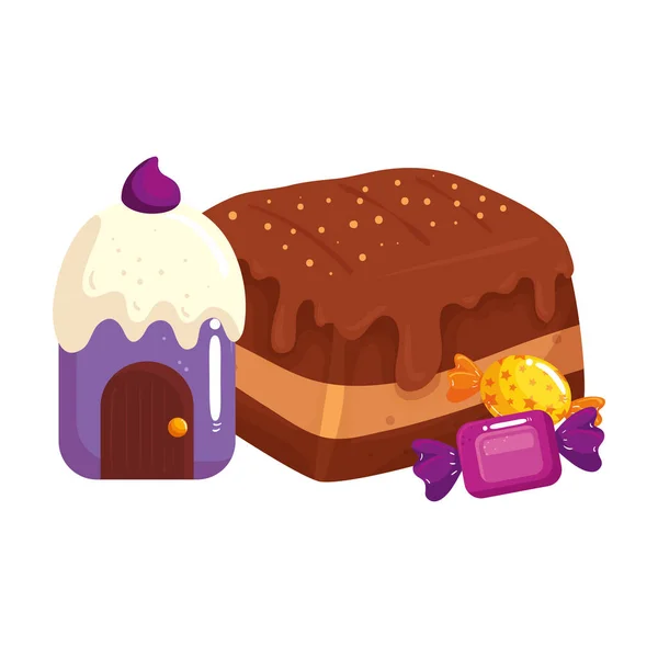 Brownie σοκολάτα με σπιτικό cupcake και καραμέλες — Διανυσματικό Αρχείο