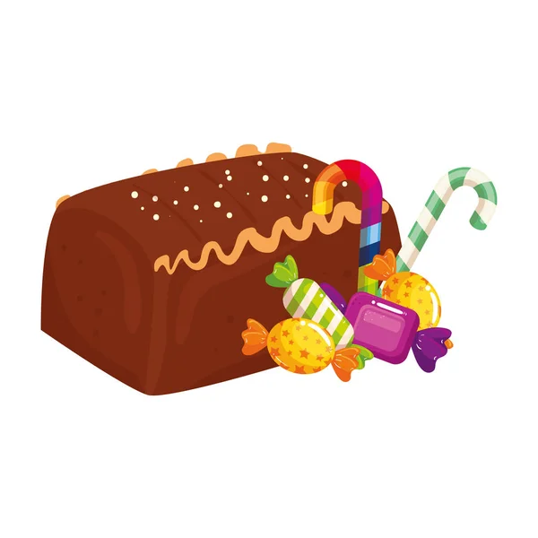 Delicious cake chocolate with candies isolated icon — 스톡 벡터