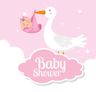 baby shower card with cute stork and decoration