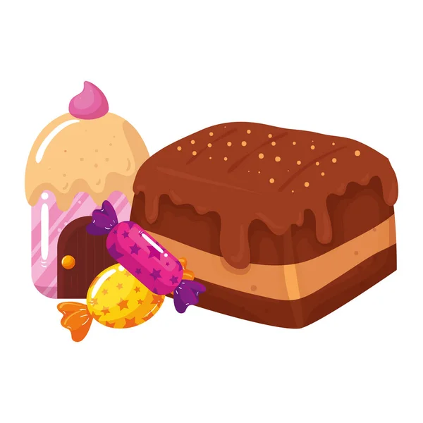 Brownie csokoládé házi sütemény és cukorka — Stock Vector