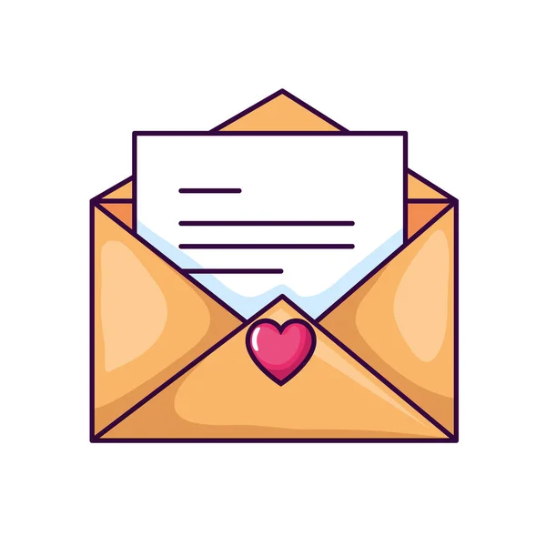 Cute envelope open with card and heart — Stock Vector