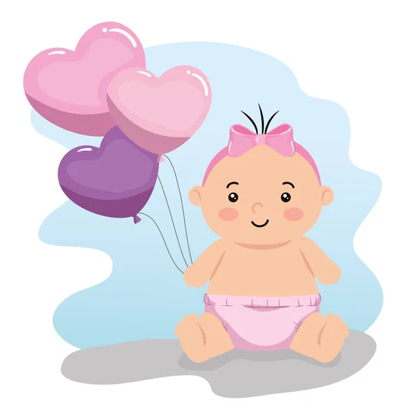 Söt liten baby flicka med ballonger helium — Stock vektor