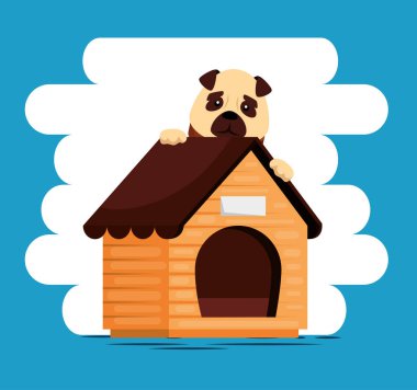 little dog with wooden house