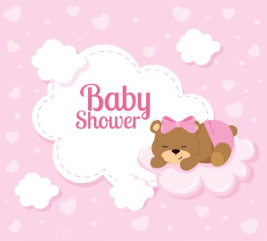 baby shower card with cute bear and clouds