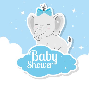 baby shower card with elephant and clouds