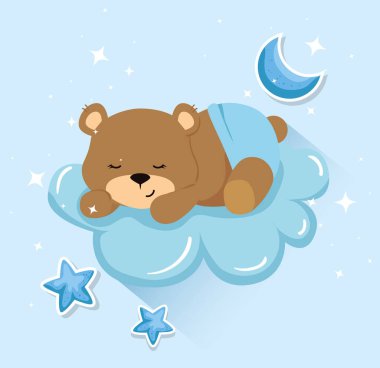 cute bear in cloud with decoration