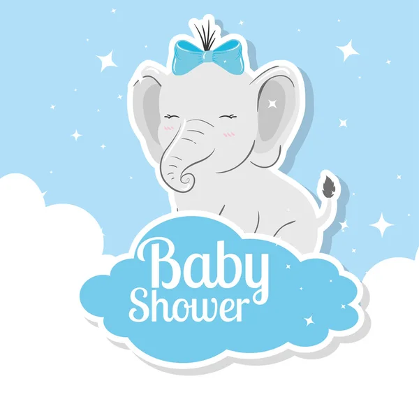 Tarjeta de ducha de bebé con elefante y nubes — Vector de stock