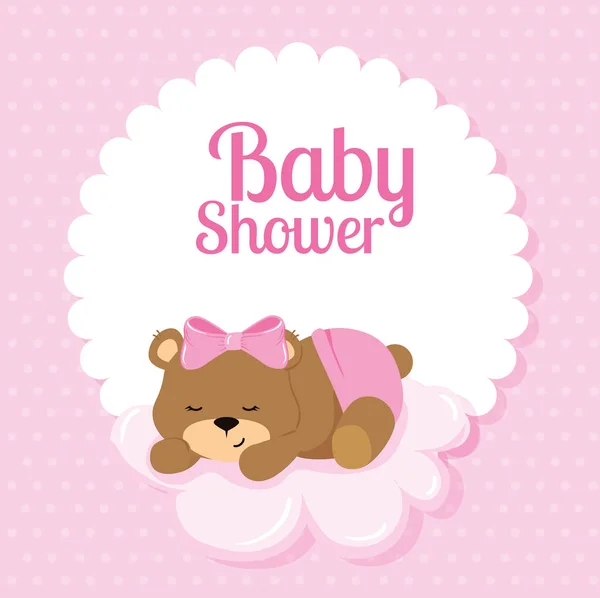 Baby shower card with cute bear and cloud — Stok Vektör