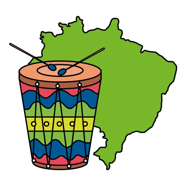 Perkusyjny instrument muzyczny z mapą Brazylii — Wektor stockowy