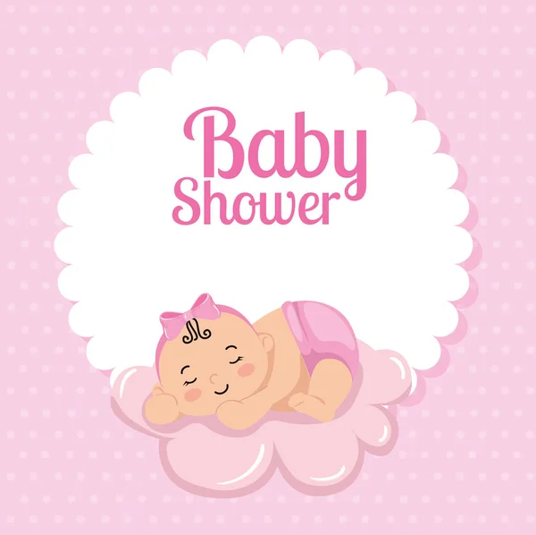 Carte de douche bébé avec fille mignonne et nuage — Image vectorielle