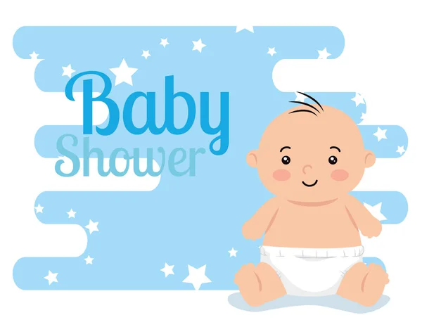 Tarjeta de ducha de bebé con lindo niño y decoración — Vector de stock