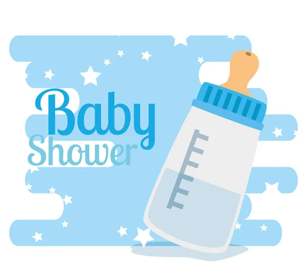 Baby shower card with bottle milk and stars decoration — Stockvector