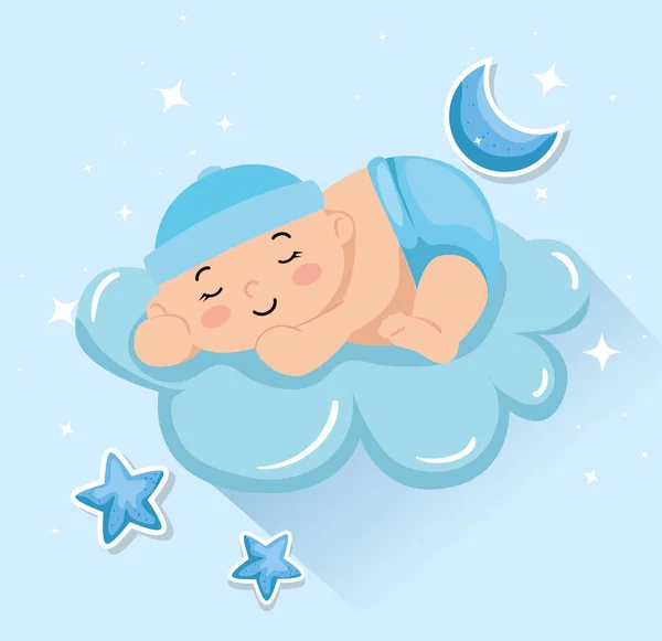 Cute little baby boy sleeping in cloud — Stok Vektör
