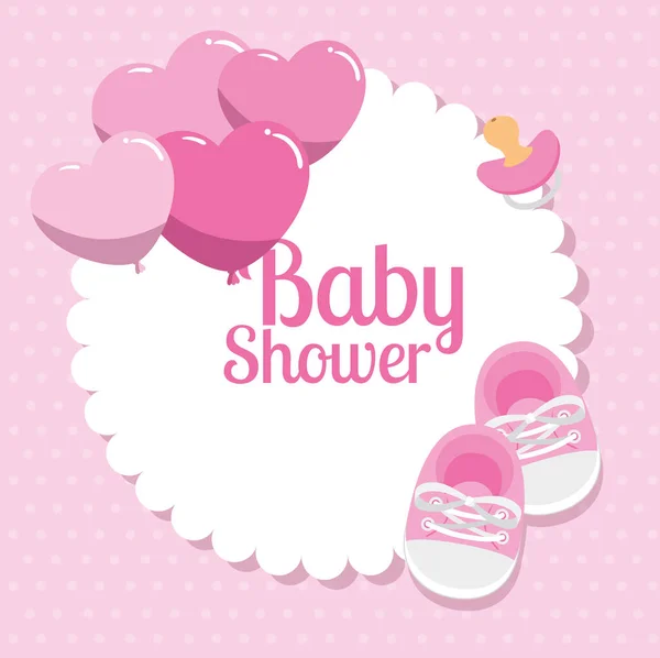 Babyduschkarte mit Schuhen und Dekoration — Stockvektor