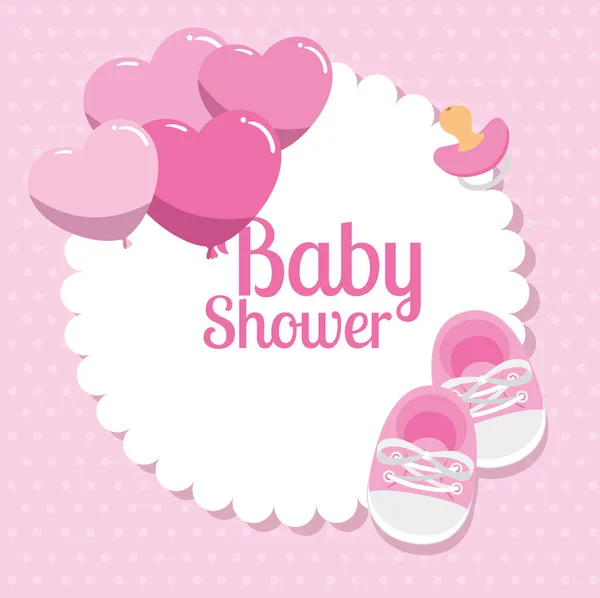 Baby shower card with shoes and decoration — Stock vektor