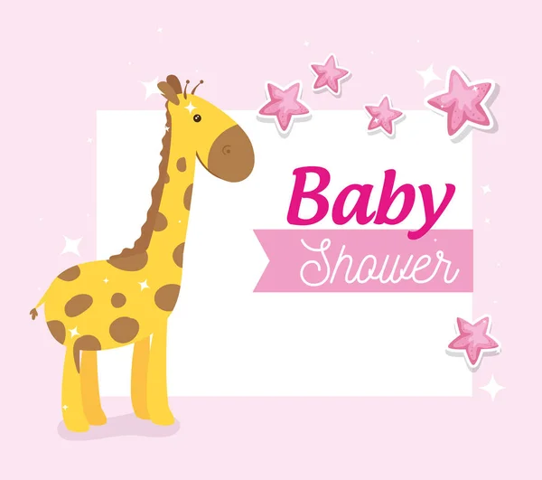 Baby shower card with giraffe and stars decoration — Stock Vector