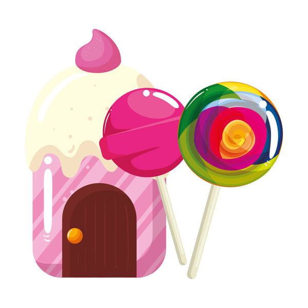 cupcake house delicious with lollipops