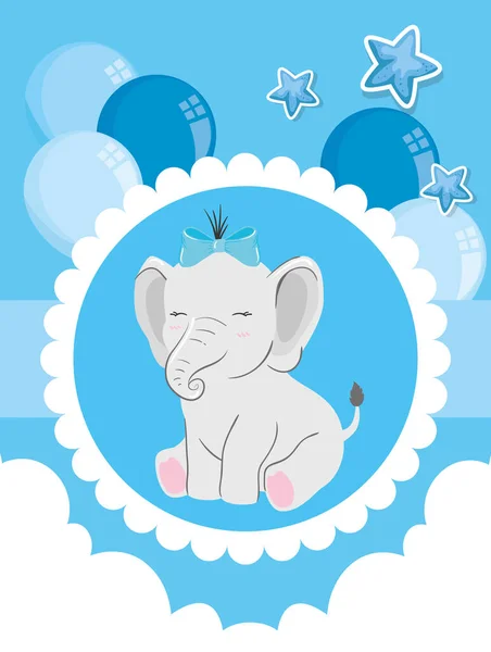 Elefante lindo en marco circular con decoración — Vector de stock