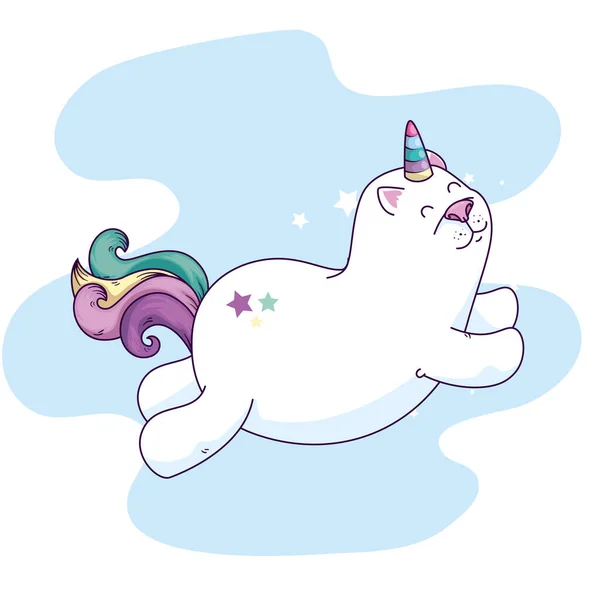 Cute cat unicorn fantasy icon — 스톡 벡터