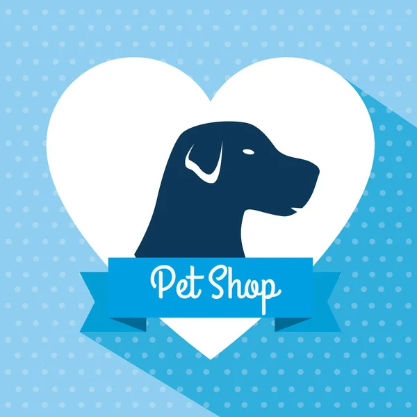 Pet shop with dog silhouette in heart — Stok Vektör