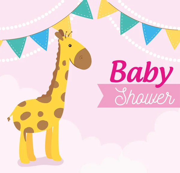 Babyduschkarte mit Giraffe und Girlanden — Stockvektor