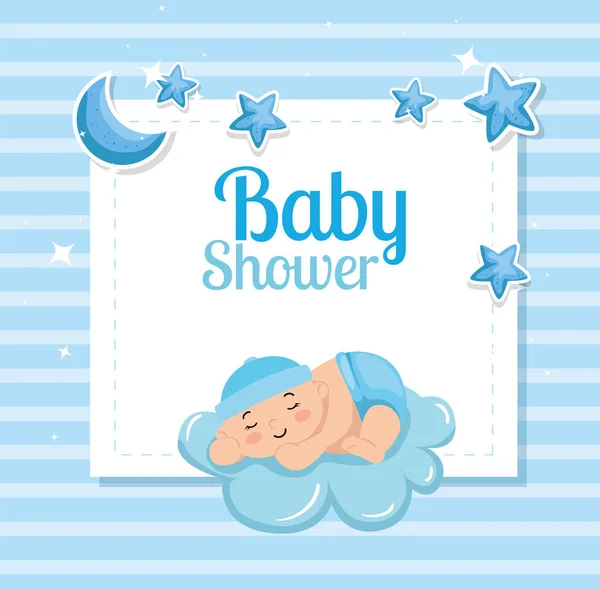 Baby shower card with cute little boy and decoration — Stockvector