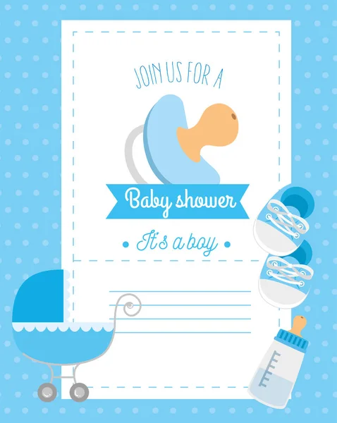 Cartão de banho de bebê com chupeta e decoração —  Vetores de Stock