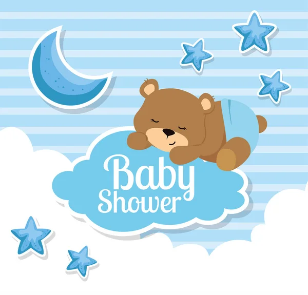 Cartão de banho de bebê com urso bonito e decoração — Vetor de Stock