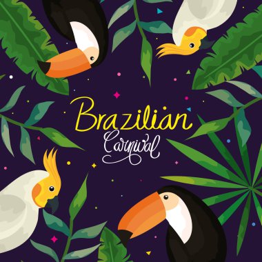 poster of carnival brazilian with parrots and toucans