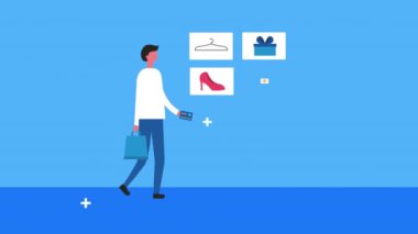 Ekommerce simgeleri olan genç adam