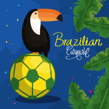 poster of carnival brazilian with toucan and soccer ball